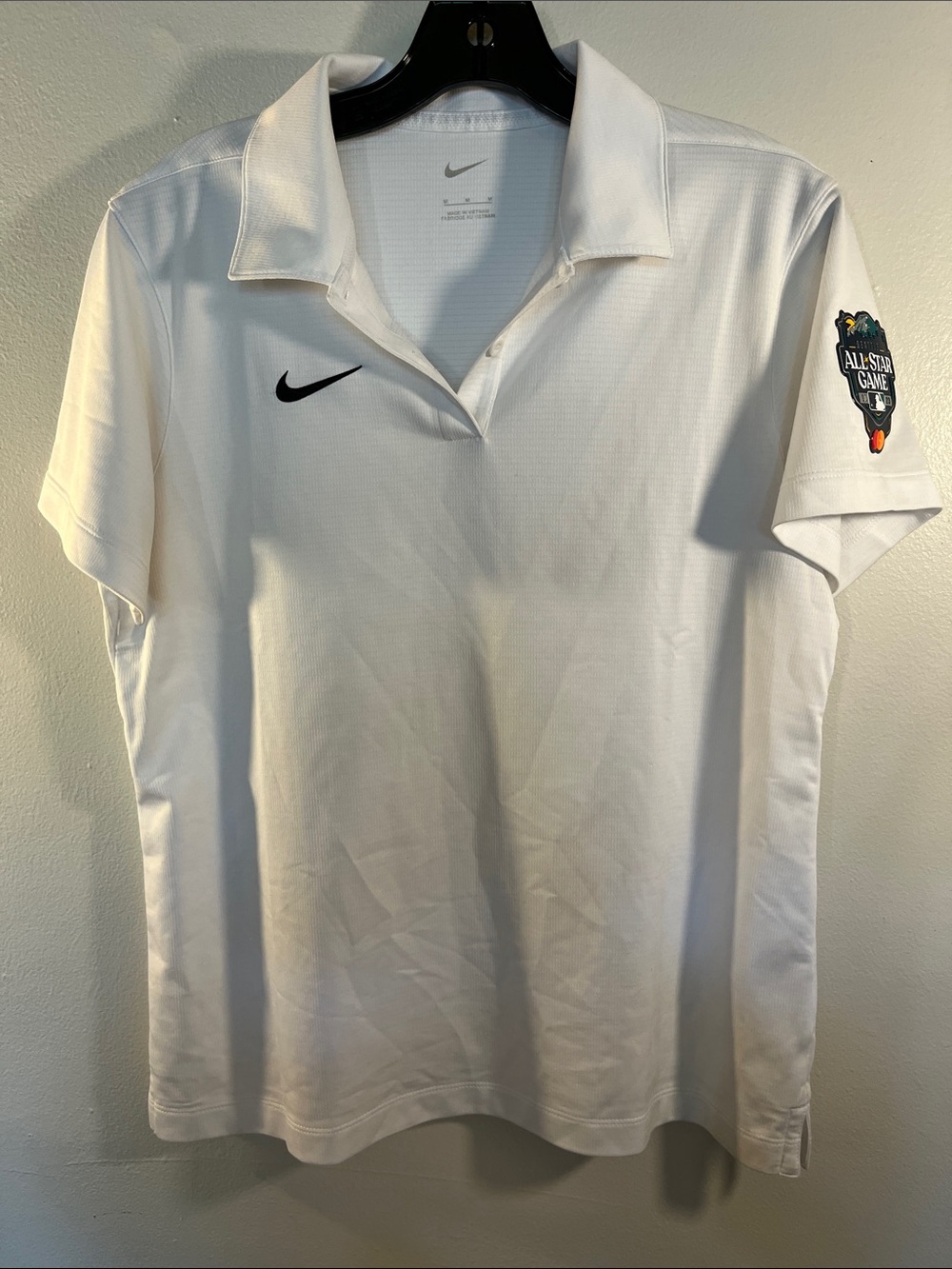Nike White Polo Shirt with Black Swoosh and All-Star Sleeve Patch